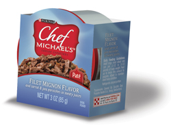 Chef Michael’s® Canine Creations Filet Mignon Flavor and carrot & pea garnishes in meaty juices packaging
